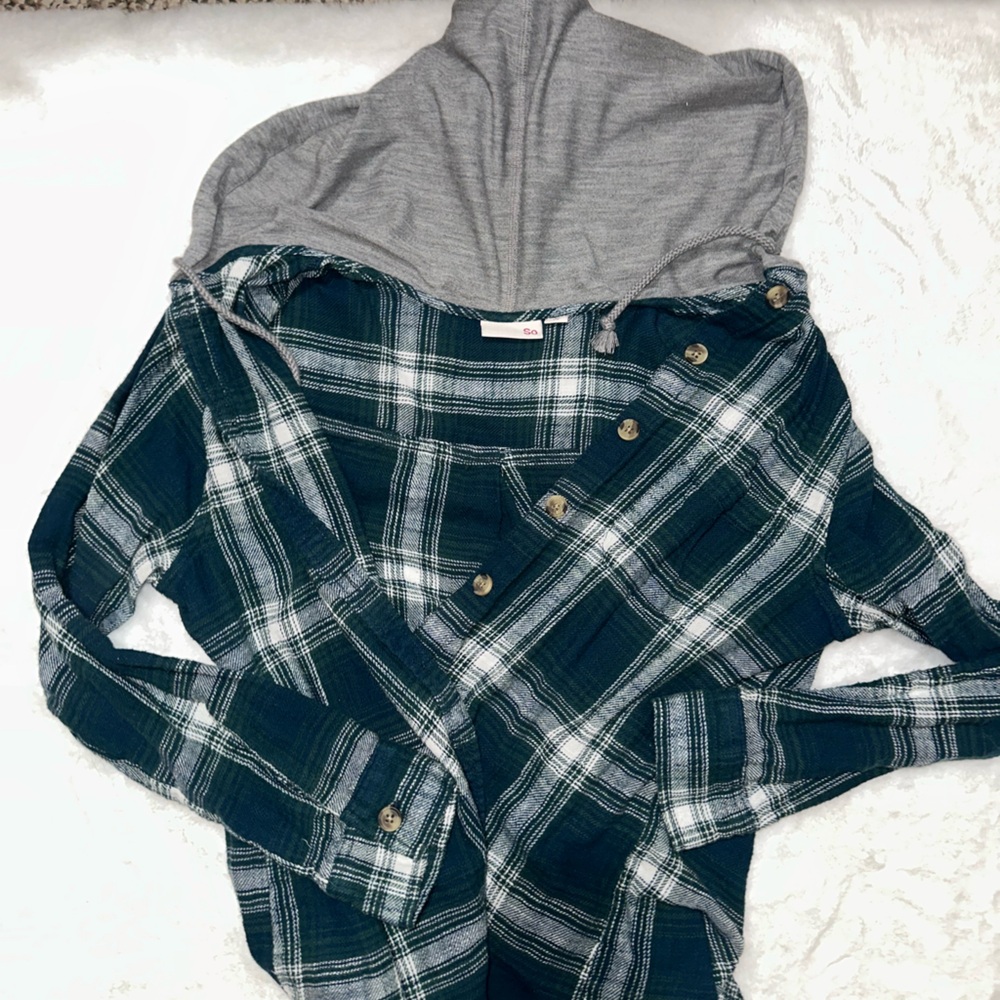 Plaid Button-Up Hoodie